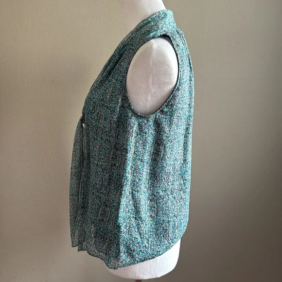 Rebecca Taylor Sleeveless Minnie Floral Chiffon Top‎ Turquoise Blouse Size 2 - Picture 5 of 10